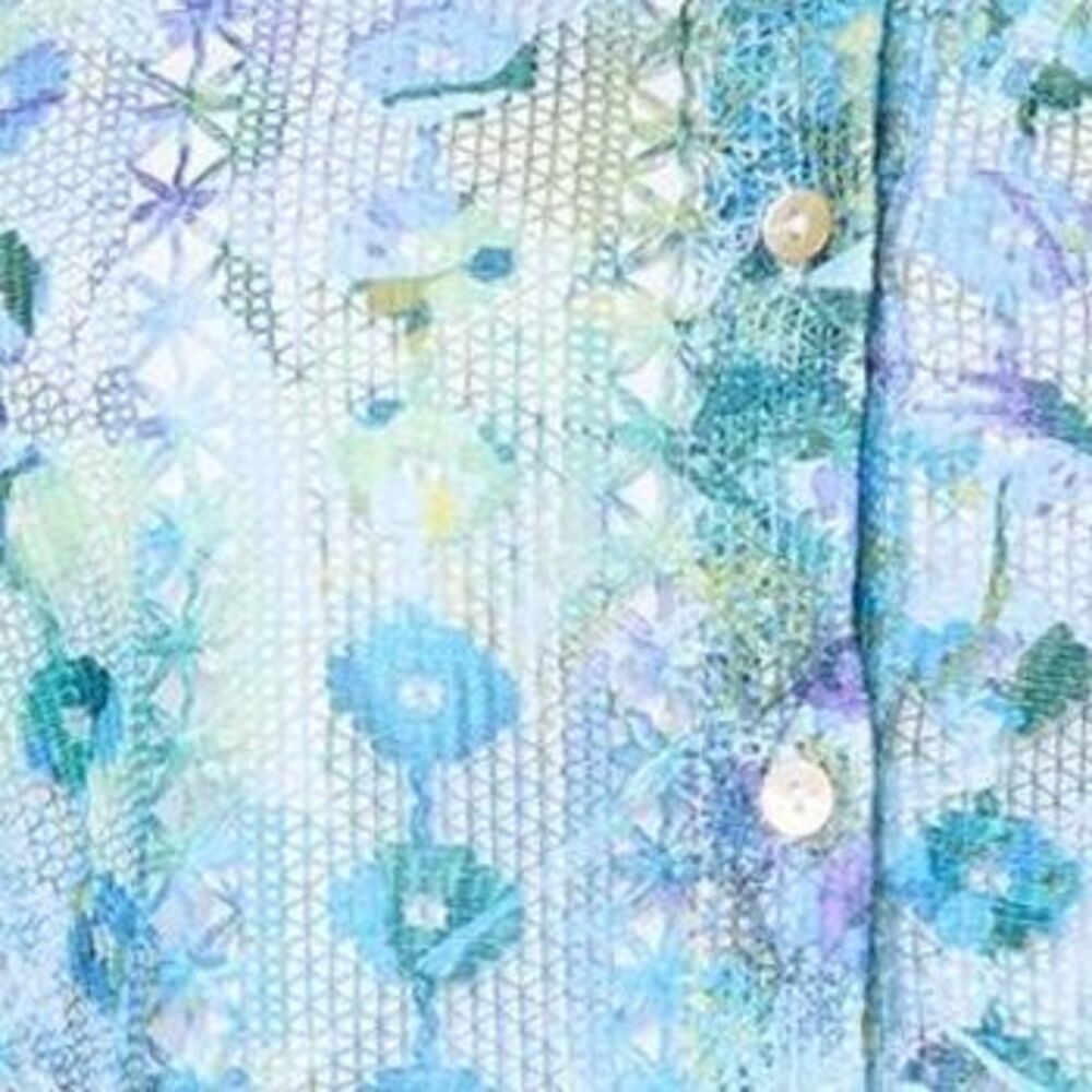 Susan Graver Women's Top Sz L Printed Lace Button Front Multi-colored - Picture 2 of 4